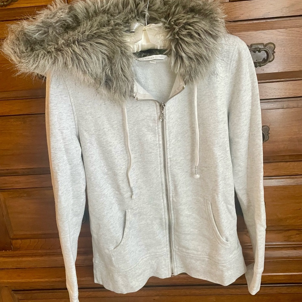 Victoria's Secret Gray Hoodie with Fur Trim - Picture 3 of 5